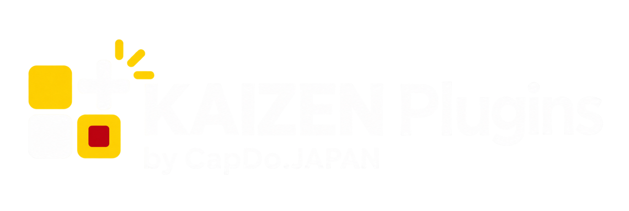 KAIZEN Plugins 白文字版：赤い背景に映える、白文字のロゴ